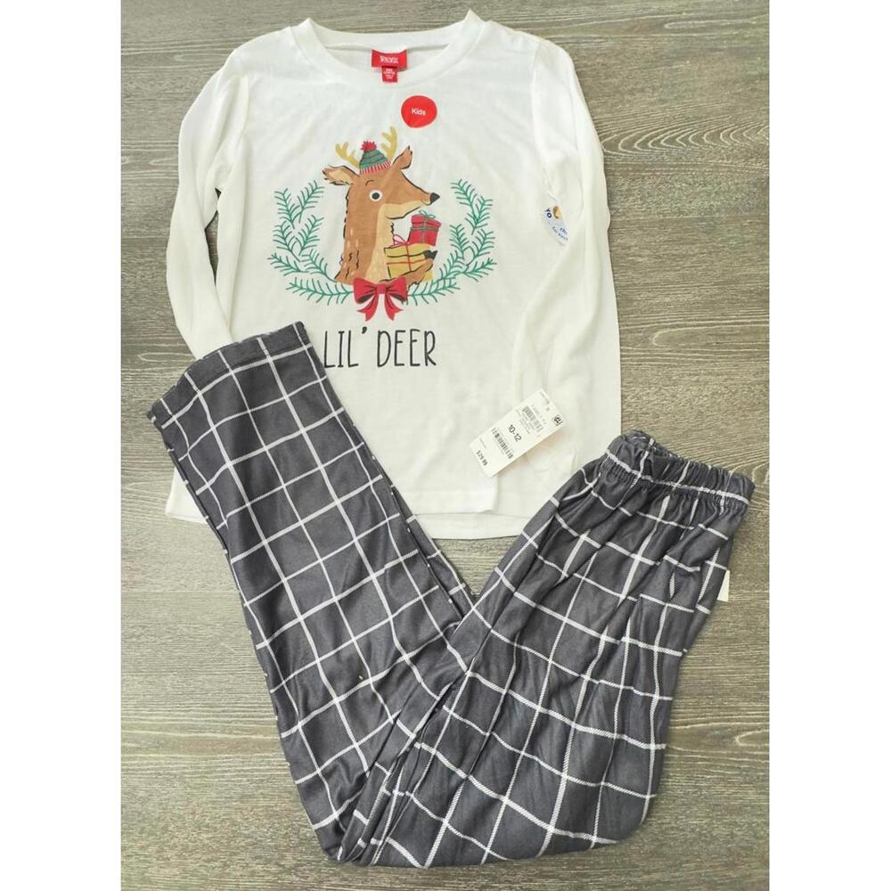 Macy's LilL Deer Gray Plaid Pajamas Unisex Kids Size L 10/12